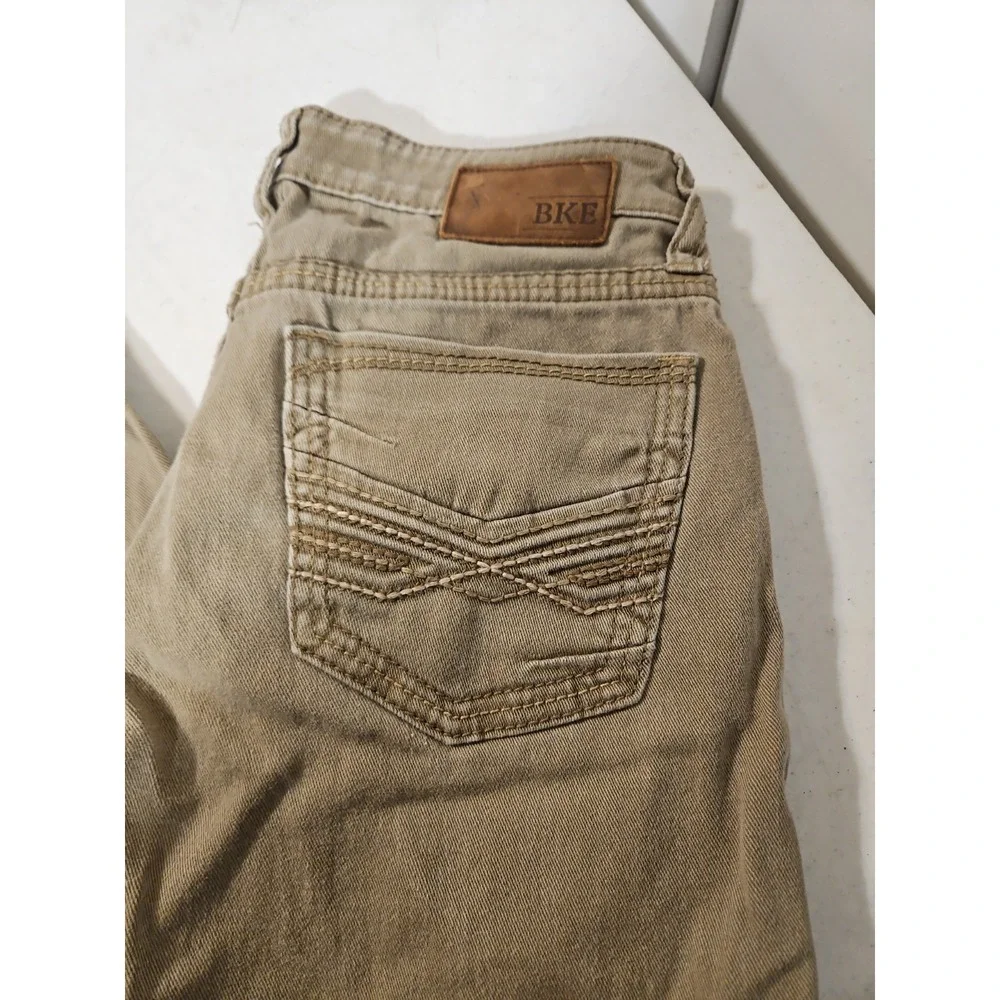 BKE Jake Straight Leg Jeans Mens 29L Brown Denim Stretch Waist Buckle BKE (1787